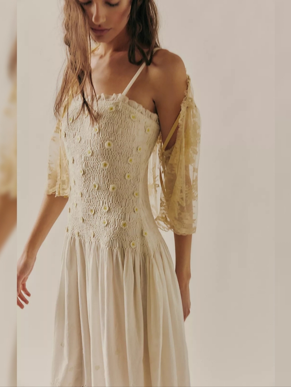 Free People Daphne Midi Dress Tea Combo Ivory Women's Size Medium‎ - Picture 2 of 14